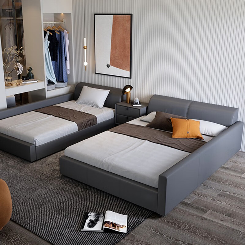 Tongyou children's bed, second child family bed, parent-child bed, family of four, large bed, master bedroom, extra large crib, storage bed, mother and child bed, maternal and infant grade silicone leather, 0.9m child bed + 1.8m mother bed + 2 mattresses, frame structure