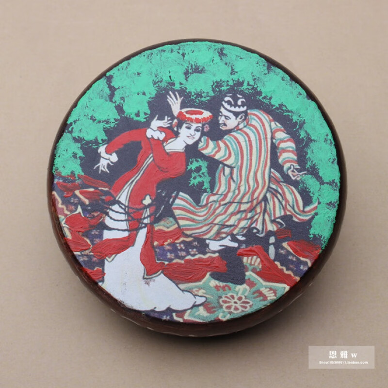 Jingyun Xinjiang national musical instrument Uyghur solid wood cowhide tambourine standard Xinjiang tambourine original cowhide color/40 cm