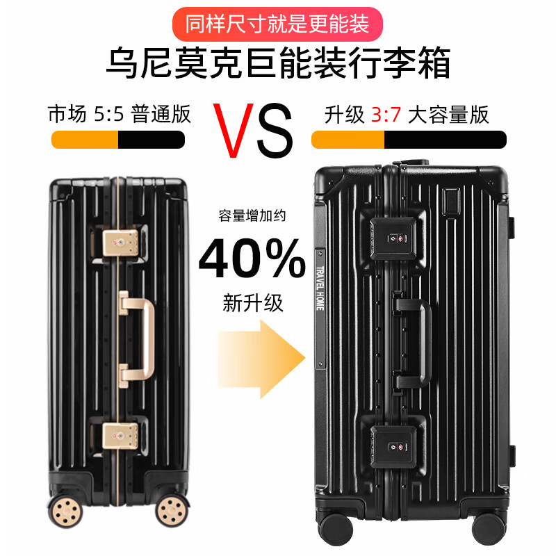 Uniamog German brand suitcase multifunctional suitcase large capacity aluminum frame trolley case student password leather case checked Obsidian black (steel shaft universal wheel anti-fall and can be checked) 32 inches / USB charging + water cup holder + load-bearing hook