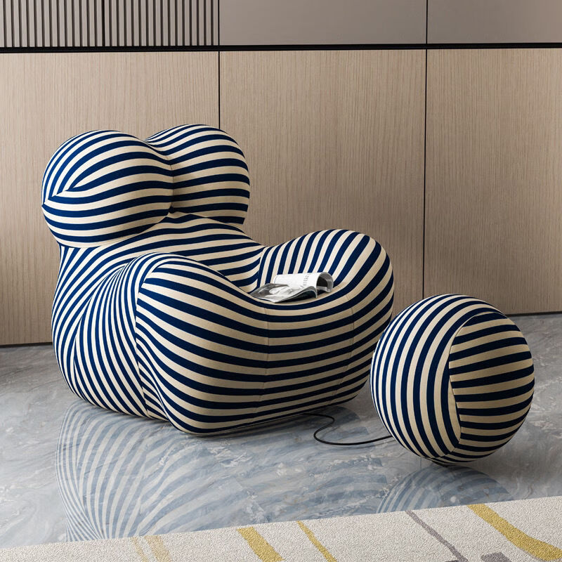 Santoba single sofa, reclining single sofa chair, mother's embrace, Internet celebrity lazy leisure sofa, living room leisure sofa, champagne color sherpa + same color ball