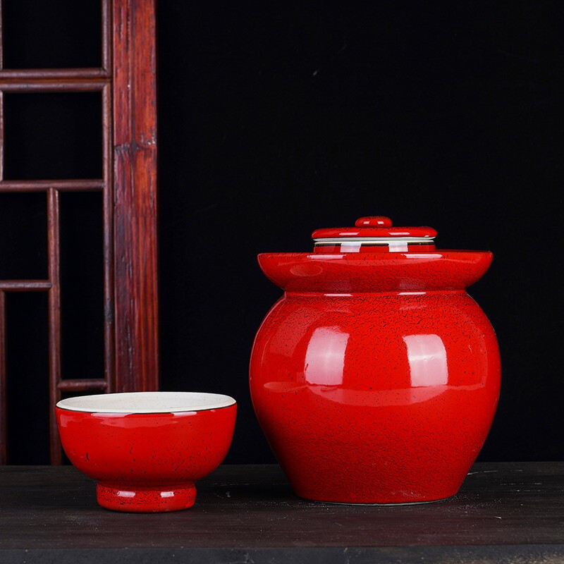 Yayan Ceramics Jingdezhen Ceramic Pickle Jar Household 8 catties 20 catties 30 catties 50 catties water capacity pickle jar Red glaze thickened pickle pickle jar custom engraving 30 catties water capacity
