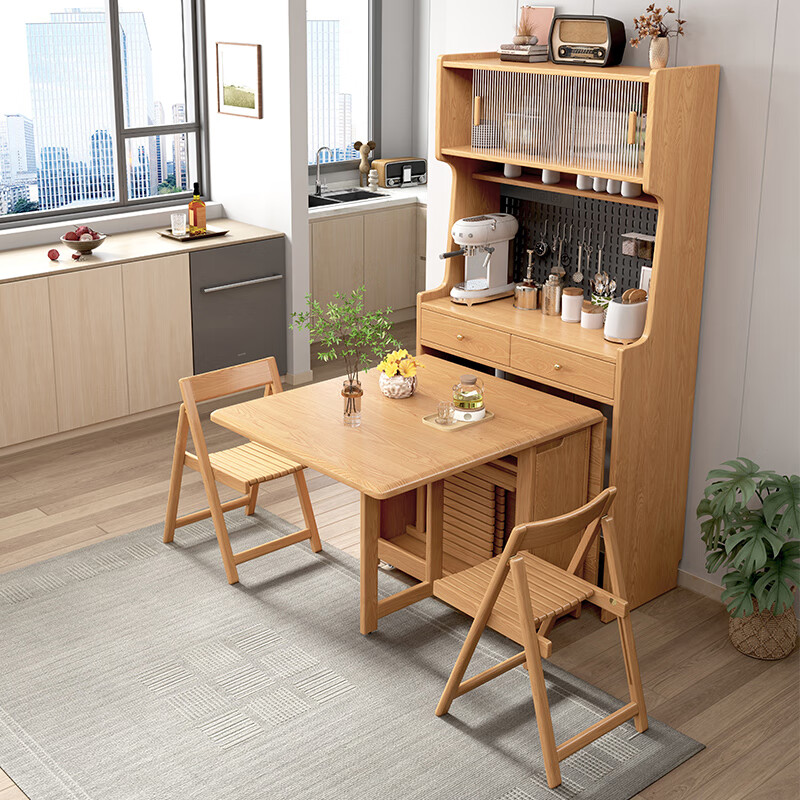 Senneng solid wood sideboard dining table integrated wall storage cabinet wine cabinet modern simple storage cabinet kitchen with dining table side cabinet sideboard + 1.4m solid wood dining table + dining chairs * 2