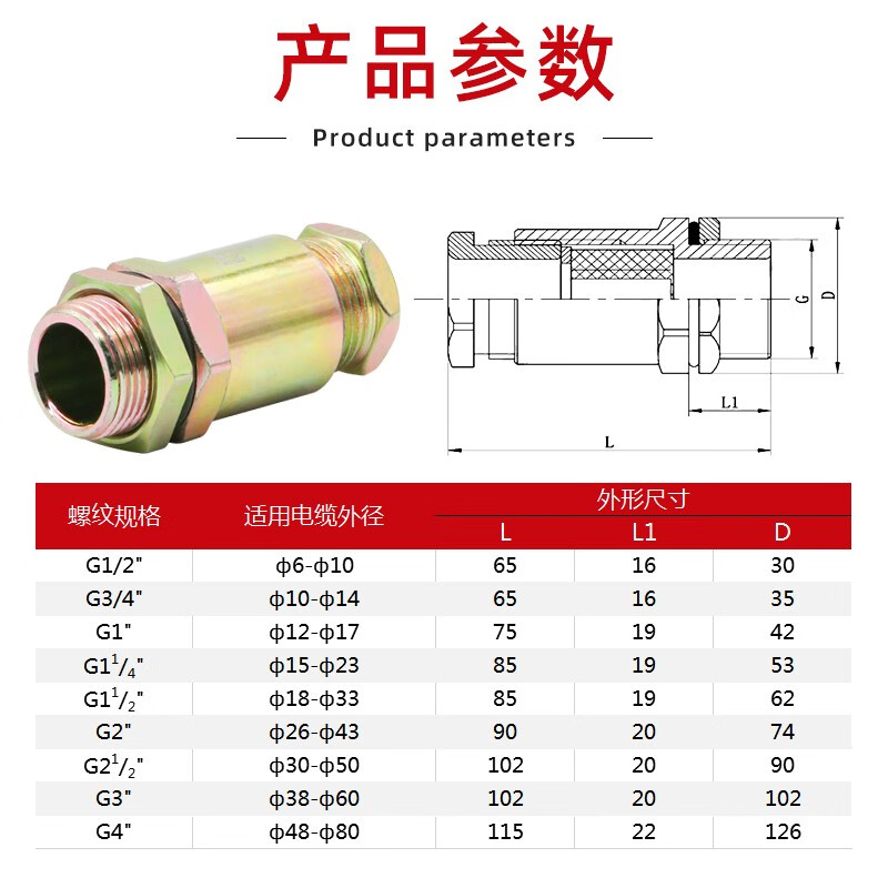 DQM-VI explosion-proof gland, explosion-proof cable clamping seal joint, carbon steel, explosion-proof compression screw