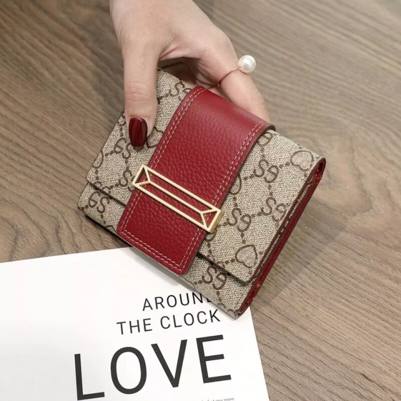 CALCULAT&KEEN women's bag light luxury European and American small wallet women's short genuine leather mini 2024 new Korean version printed wallet khaki