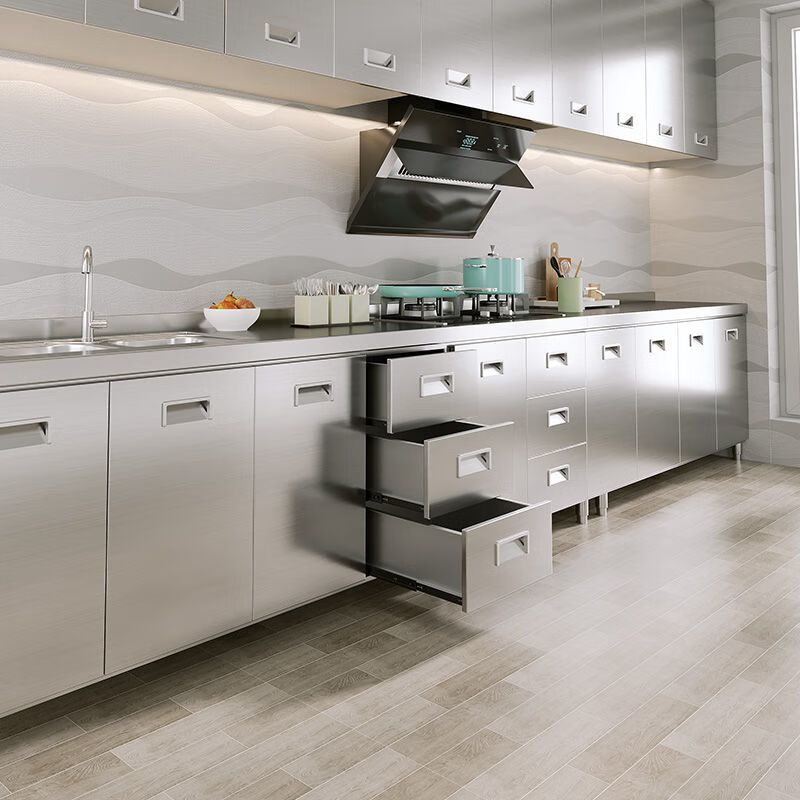 Qinkai 304 integrated kitchen cabinets, all stainless white steel, simple stove, integrated storage and cupboard, household small apartment, main picture, 80CM two doors - installation free