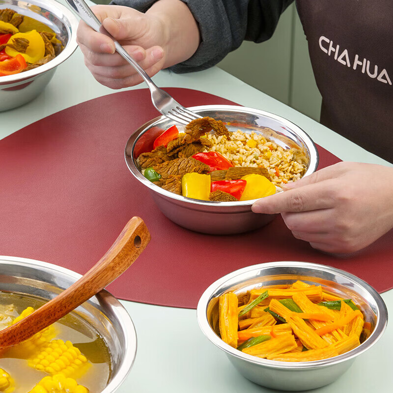 Camellia (CHAHUA) Zhenxiang stainless steel basin thickened flat bottom soup basin kitchen egg beating and basin washing vegetable baking basin 26 cm