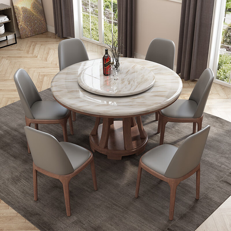 Caiwei marble dining table home dining table and chair combination solid wood ash large round table modern simple round dining table 1.35 meters single dining table (with turntable)