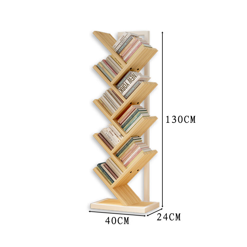 Anya tree-shaped bookshelf floor-standing solid wood storage shelf creative steel-wood multi-layer home student small bookcase 8 layers