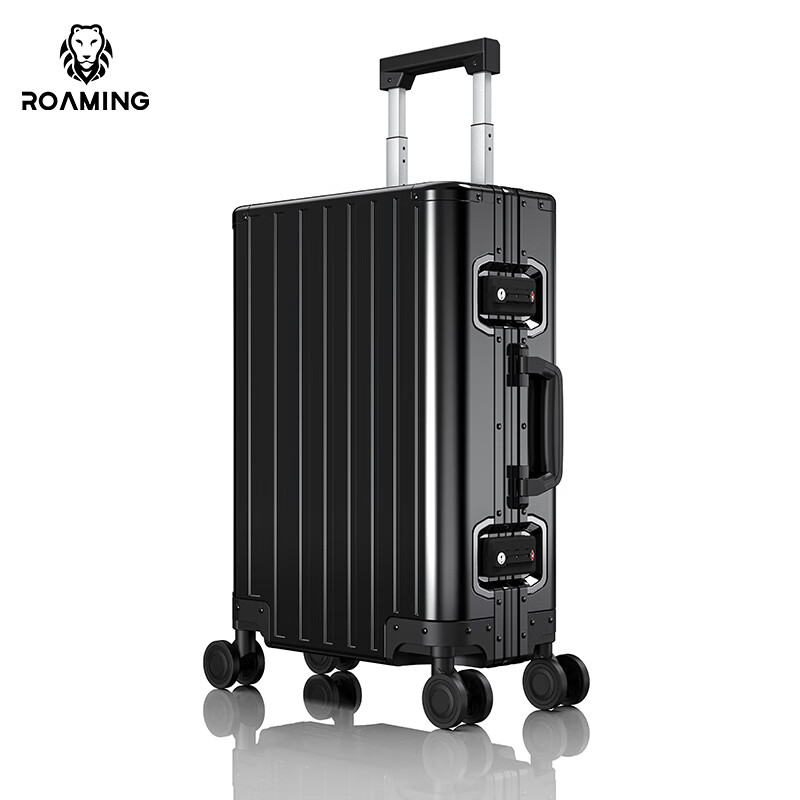 Roaming all-aluminum magnesium alloy luggage metal men's aluminum frame trolley case boarding case large travel luggage small case gun color thickened aviation grade aluminum magnesium alloy 20 inches 2025 renewed version can be boarded