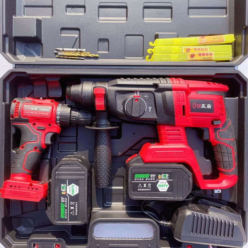 Combination set German rechargeable lithium electric hand drill electric hammer angle grinder electric wrench grinder cutting machine four-piece set 4 electric hammer + angle grinder + electric wrench + electric drill