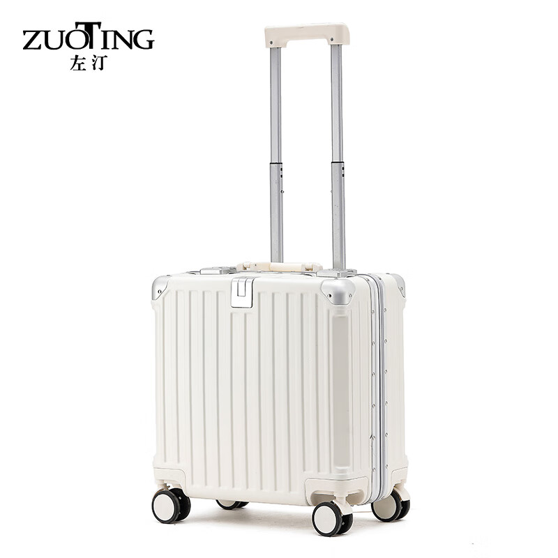 Zuo Ting multifunctional aluminum frame suitcase trolley case small portable boarding case high-value anti-collision and pressure-resistant suitcase smoke white 18 inches