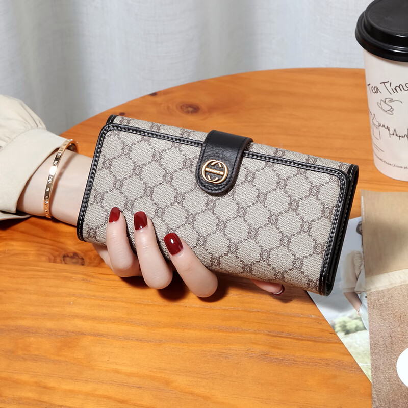 Sephoron 2026 Korean version of the new long hand wallet with multiple card slots for mobile phones, first-layer cowhide wallet, simple and stylish, black DC5A561405