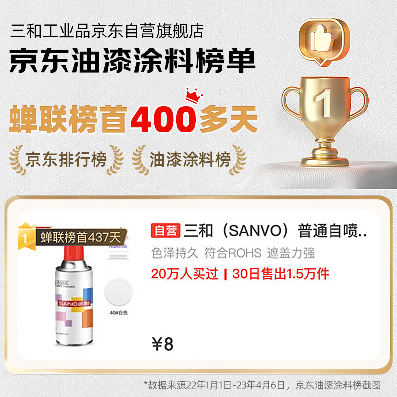 Sanhe ordinary self-painting hand spray paint industrial anti-corrosion paint metal anti-rust paint car wheel color change scratch repair automatic spray paint 350ML NO.234 Jinbei White