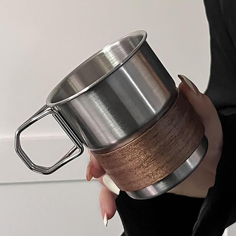 YIJUKE folding handle high-value 304 stainless steel coffee cup condensed ice American milk cup outdoor camping water cup