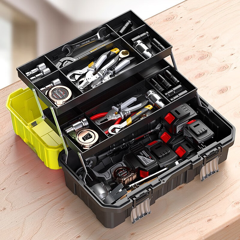 Otis tool box industrial-grade household set multi-functional multi-layer foldable electrician multi-layer folding storage box 14-inch double-layer plastic tool box
