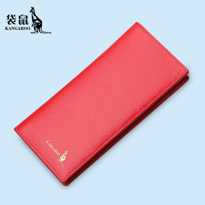 Kangaroo long wallet women's leather 2026 new style simple fashion genuine leather wallet multi-card slot wallet red-thick version