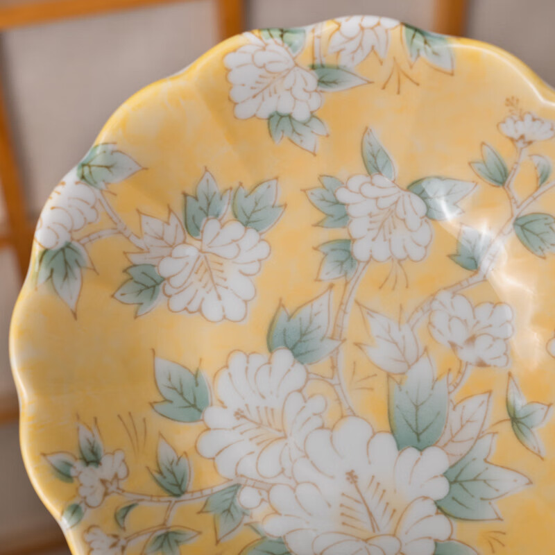 Mino Yaki Japan imported hibiscus bright yellow 8-piece ceramic tableware set household bowl and plate combination underglaze color high appearance Hibiscus bright yellow 8-piece set