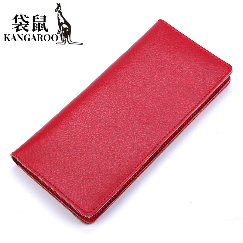Kangaroo (KANGAROO) genuine cowhide simple women's wallet fashionable multi-function multi-card slot large capacity wallet long fashion hand wallet yellow