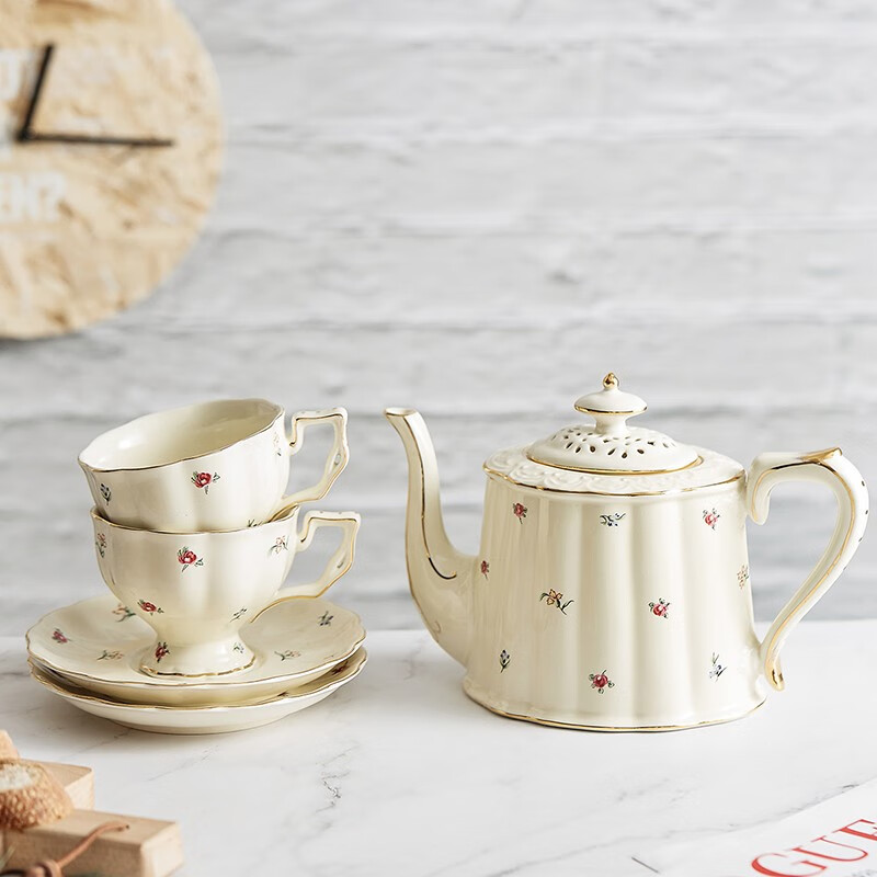 Boyei (BW) European-style ceramic coffee pot, hand brewing kettle, household afternoon tea kettle, light luxury gold-painted milk tea kettle, cold water kettle 850ml