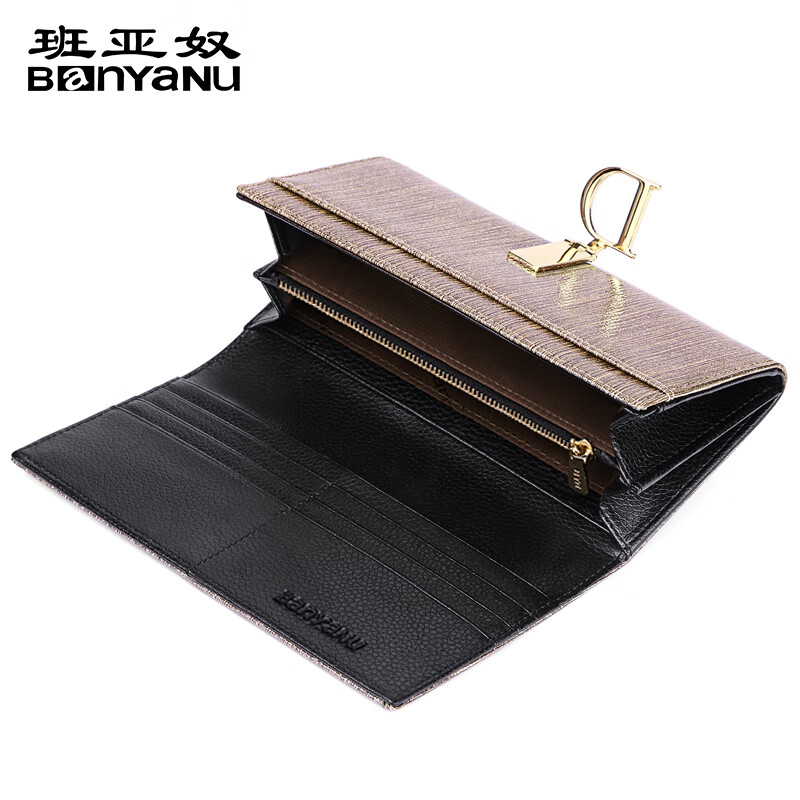Banyanu brand 2025 new European and American D-buckle genuine leather wallet women's long cowhide large capacity multi-card slot hand wallet bright pink - anti-theft brush