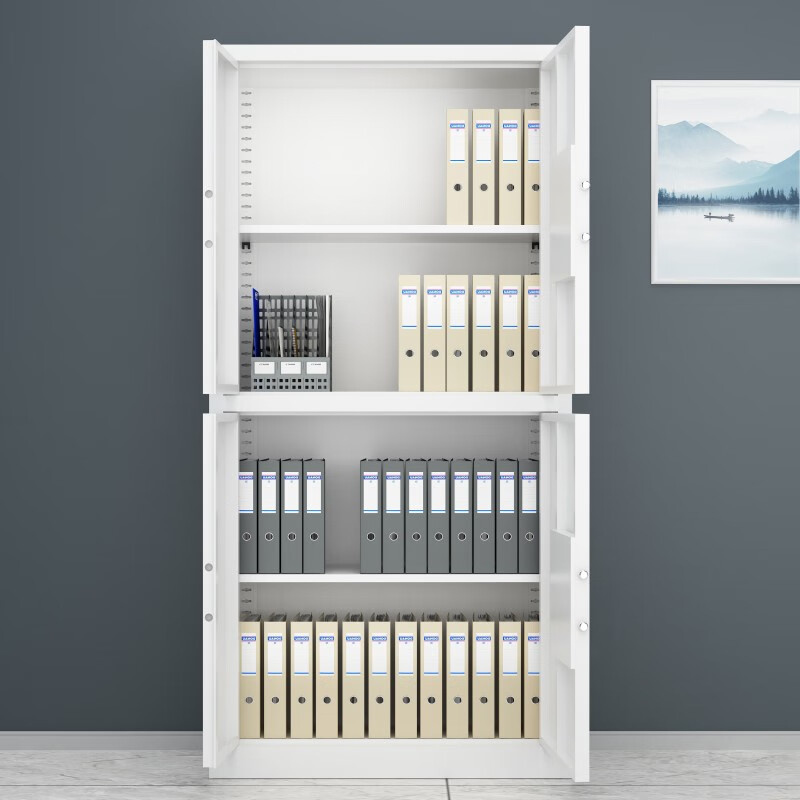 Guhao Warehousing Iron Cabinet Office File Cabinet Safe Cabinet Gray White Steel Anti-theft Fingerprint Password Lock Sectional File Cabinet Upgraded Double Section No Pullout Electronic Fingerprint Lock