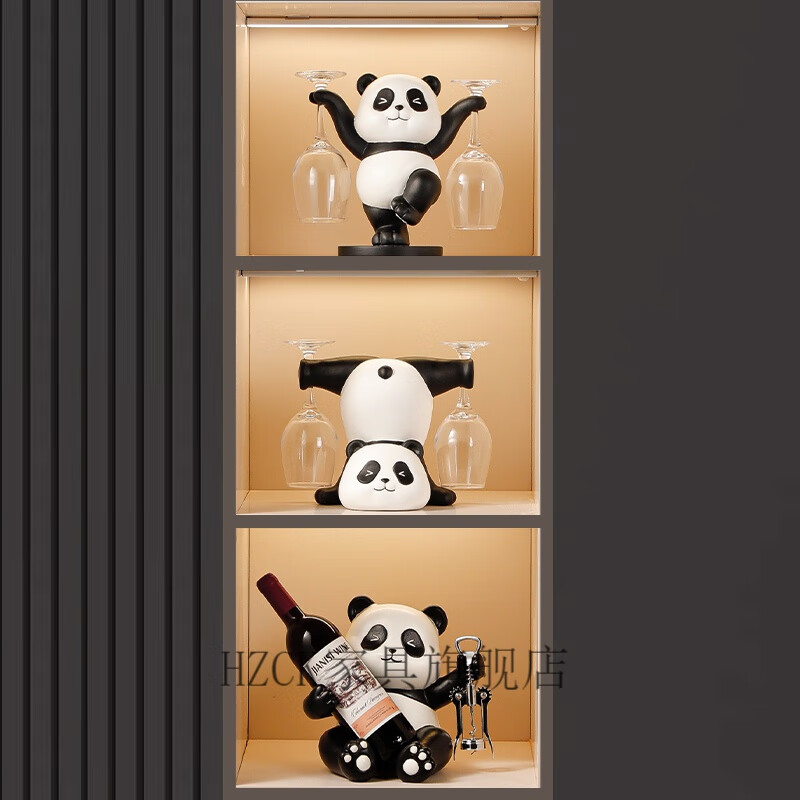 HZCK red wine rack ornaments Panda red wine rack ornaments wine cabinet combination light luxury living room sideboard bookshelf decorative wine cup welfare impulse model Panda red wine rack (open bottle