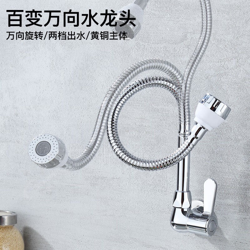 KEGOO in-wall copper kitchen faucet universal shower head double outlet sink laundry pool single cold faucet K2003