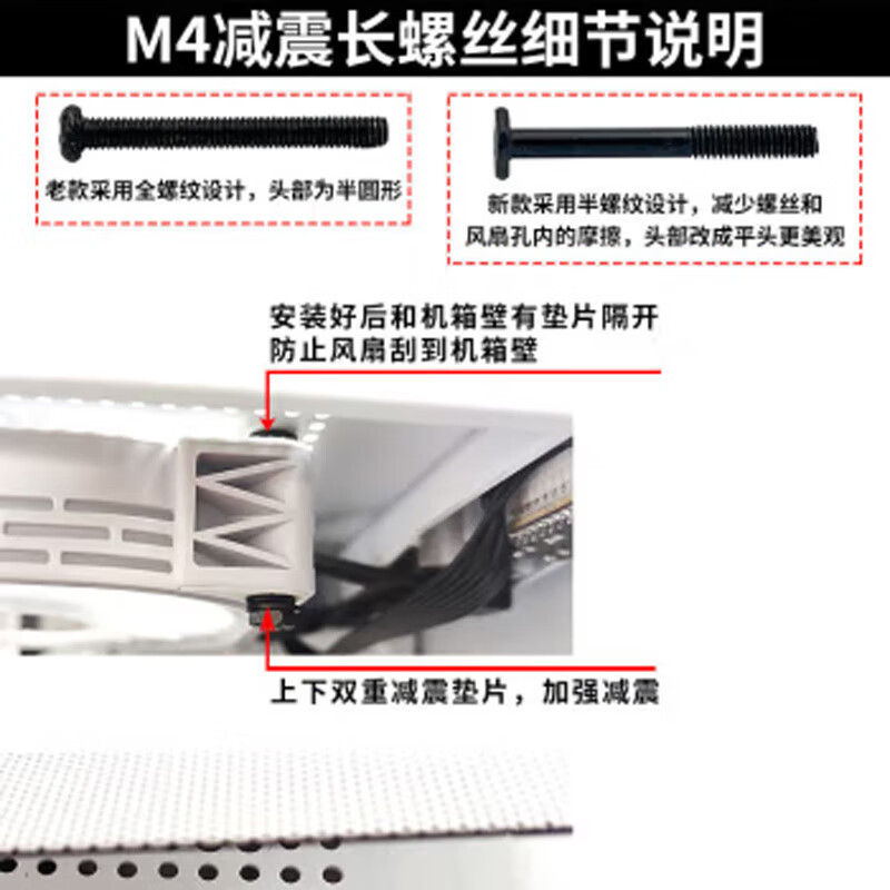 Janes computer case fan m4 long screw with nut suitable for cooling exhaust fan installation extended fixing screw M4 long screw + shock absorber + nut 8 sets