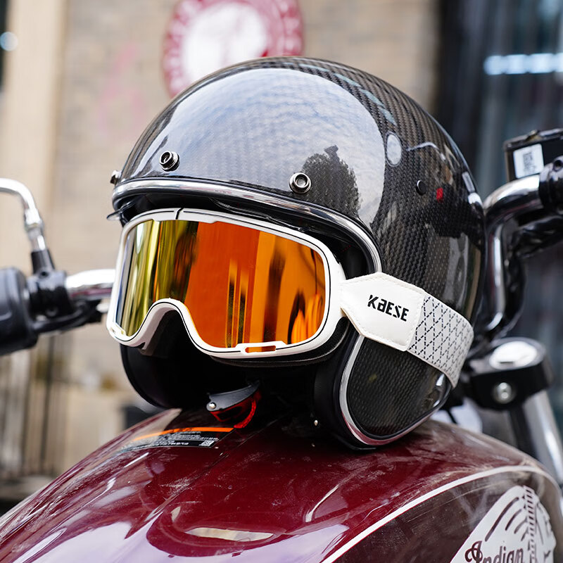 C-RIDING Retro Motorcycle Goggles Cruise Motorcycle Anti-Sand Cycling Helmet Goggles Can Wear Myopic Glasses Pedal Commuting Black Frame Silver-plated Lenses