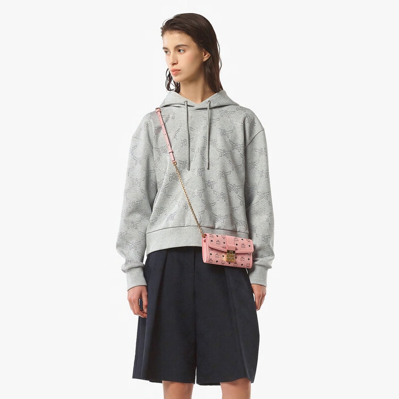 90% new MCM TRACY large leather chain wallet crossbody bag for women peach blossom pink gift