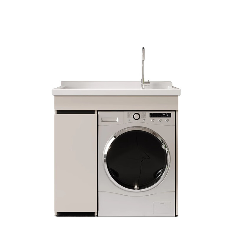 Tuowei small apartment washing machine cabinet combination balcony washbasin all-in-one cabinet washbasin basin cut corner customized with washboard slot 80*70cm warm khaki-with washboard