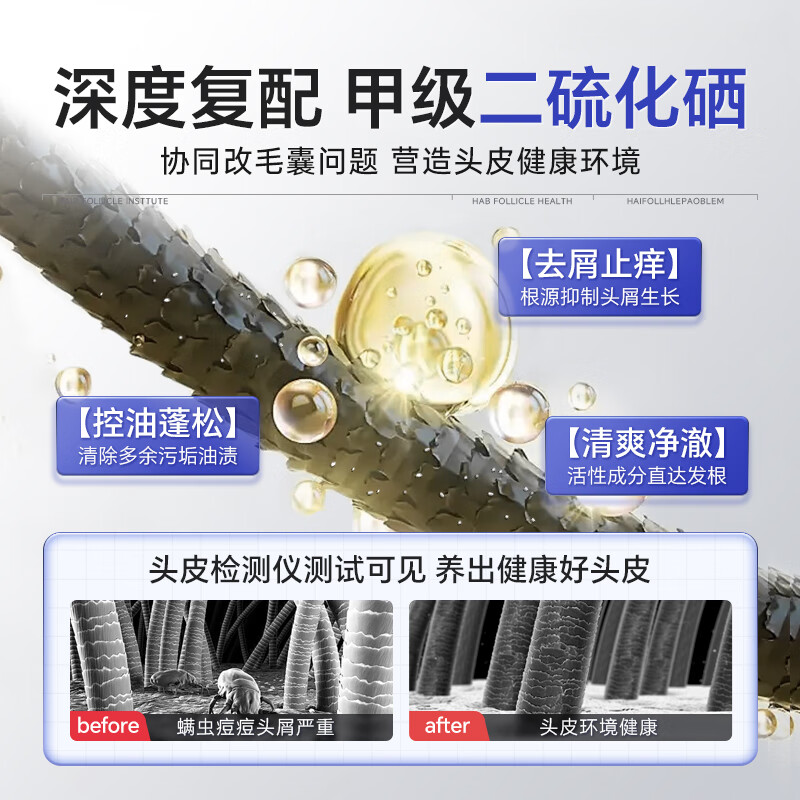 Baiyunshan selenium disulfide shampoo anti-dandruff, anti-itch, oil control, fluffy, refreshing, silicone-free shampoo for men and women 400ml