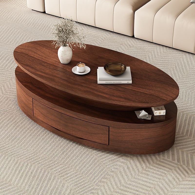 Jin Luyuan Italian simple natural walnut oval solid wood coffee table combination small apartment living room home fashion high-end walnut wood grain 1.2洣