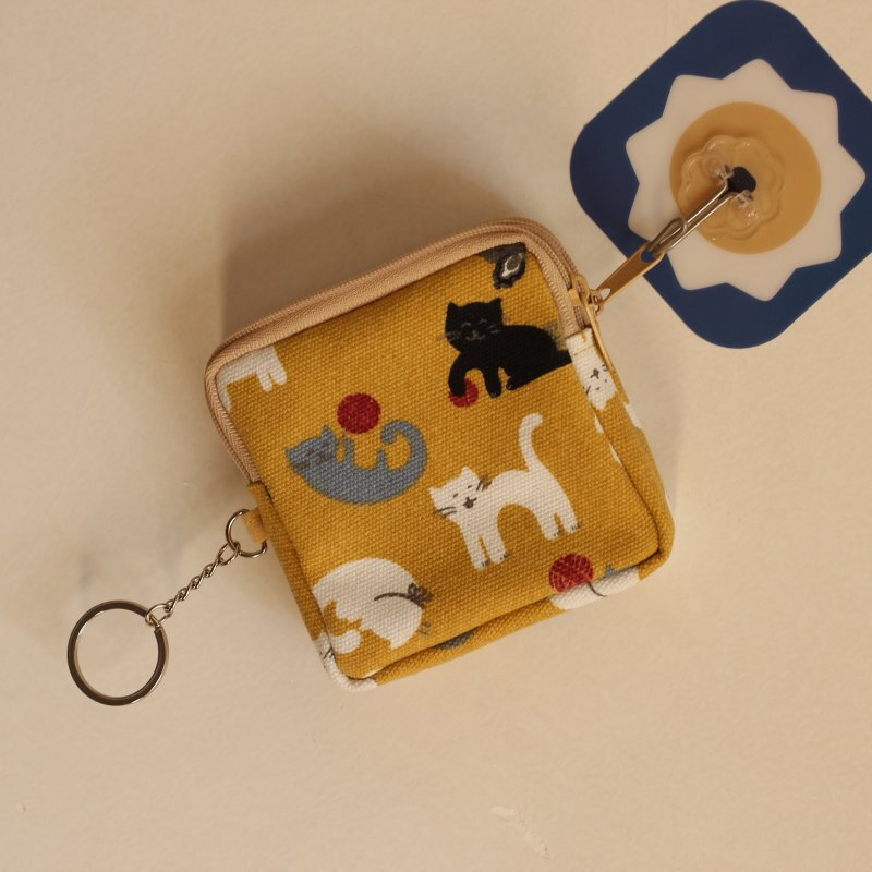 SHU GUO ER Small Wallet Women's Coin Purse Student Zipper Women's Canvas Art Cute Mini Coin Bag Headphone Storage Bag Star Blue Double Pull Square 1#C