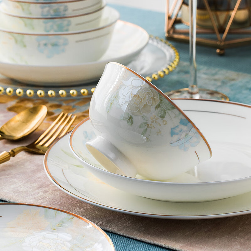 Yichen Jingdezhen ceramic tableware household 4.5-inch tall rice bowl European style light luxury rice bowl dreamy flower shadow