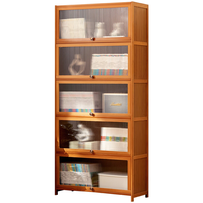 Trojan simple floor-standing bookshelf living room storage rack simple study storage cabinet bookcase reading rack integrated against the wall Changhong flip door five layers 80 long