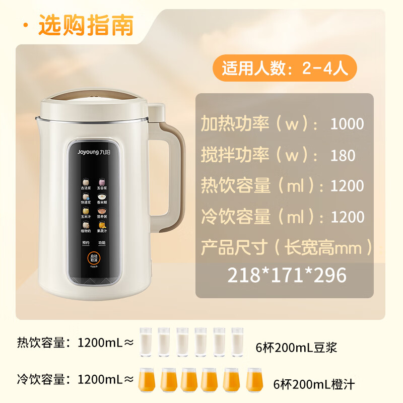 Joyoung 1.2L soymilk machine for 3-4 people, wall-breaking machine, ancient soybean milk, can be reserved for time, delicate and filter-free, household fully automatic juicer and cooking machine D565 Joyoung Life