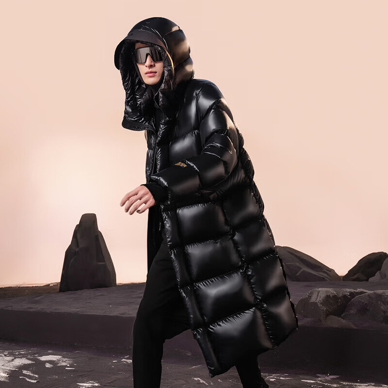 Govan Black Gold Goose Down Jacket Pioneer 3.0 Eight-lattice Men's and Women's Long Winter Fashion Jacket Black S