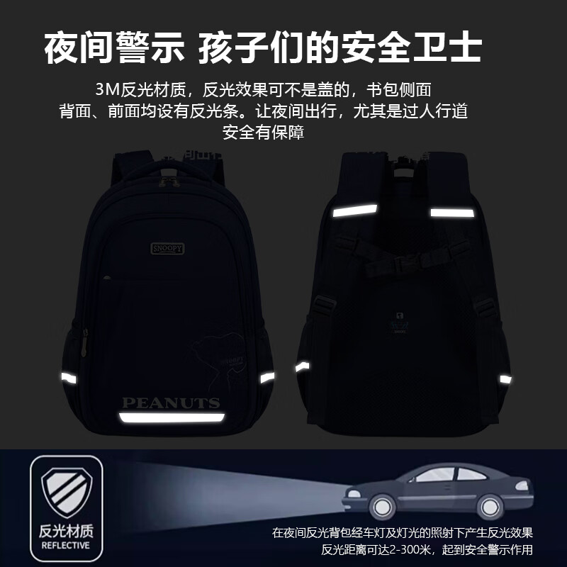 Snoopy (SNOOPY) schoolbags for junior high school boys, primary school load-reducing spine protection for grades 1-3-5, large-capacity lightweight backpacks for girls, blue