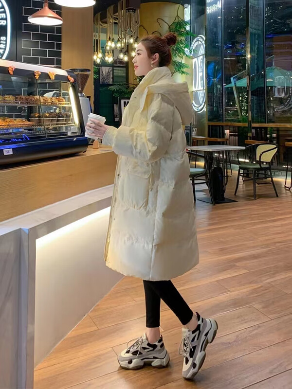 Aosijie high-end brand down jacket women's mid-length 2025 winter new style loose thickened white duck down little man jacket black M 110-130 catties