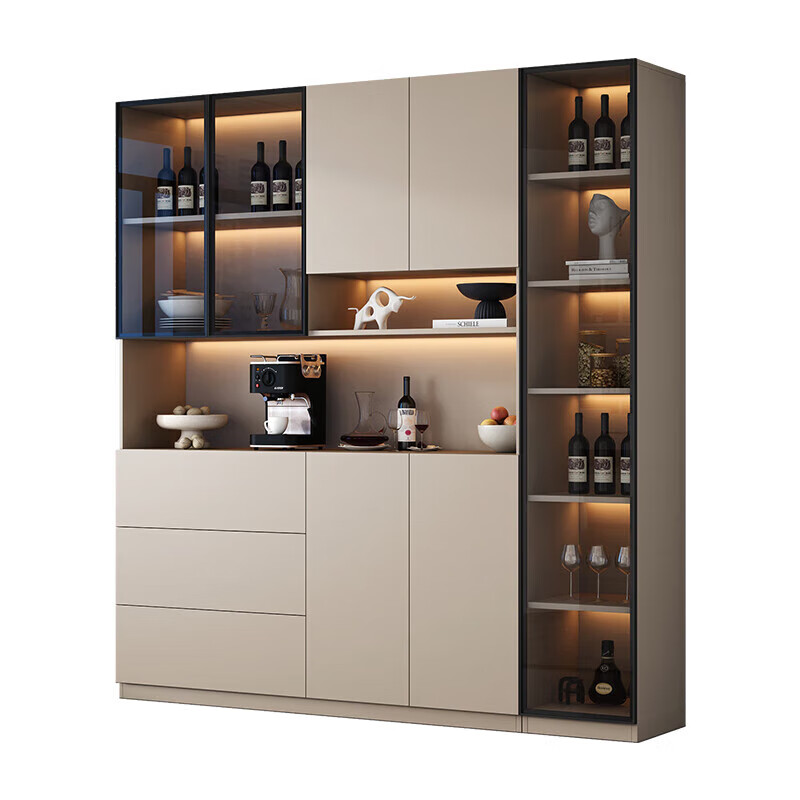Quercus solid wood sideboard living room integrated storage modern wall wine cabinet multi-functional customized floor standing light luxury small tea cabinet style 21 180*40*220 all solid wood