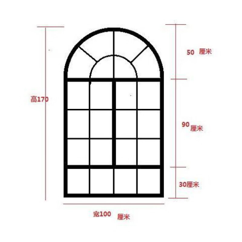 Vinoa French iron retro casement window restaurant cafe arched floor-to-ceiling window indoor study attic window customization width 100 height 170 with glass