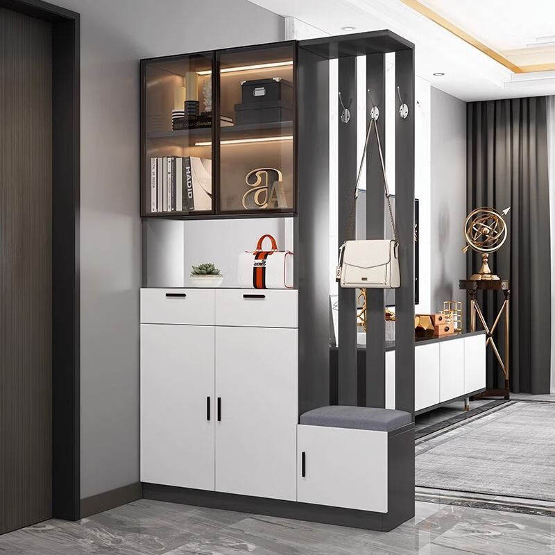Meijialang light luxury entrance cabinet and shoe cabinet integrated modern minimalist living room screen entrance partition cabinet multi-functional wine cabinet storage cabinet left stool to carry goods upstairs 80 gray-high praise with light-E style including installation