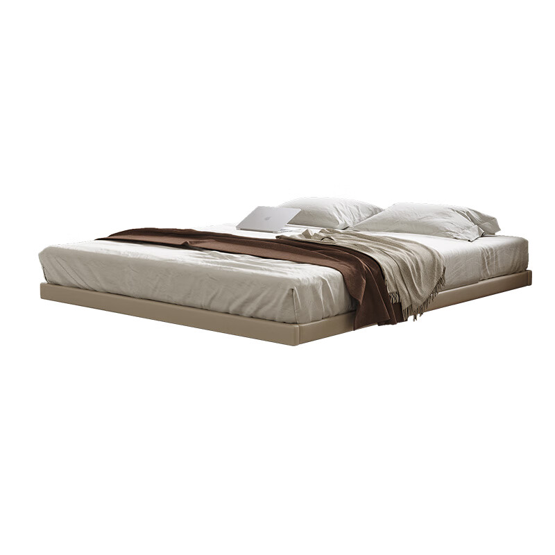 Yiluo suspended bed modern minimalist minimalist without bedside bed master bedroom double bed Italian light luxury leather bed without backrest beech wood row frame bed + with lamp suspended structure 1800mm*2000mm