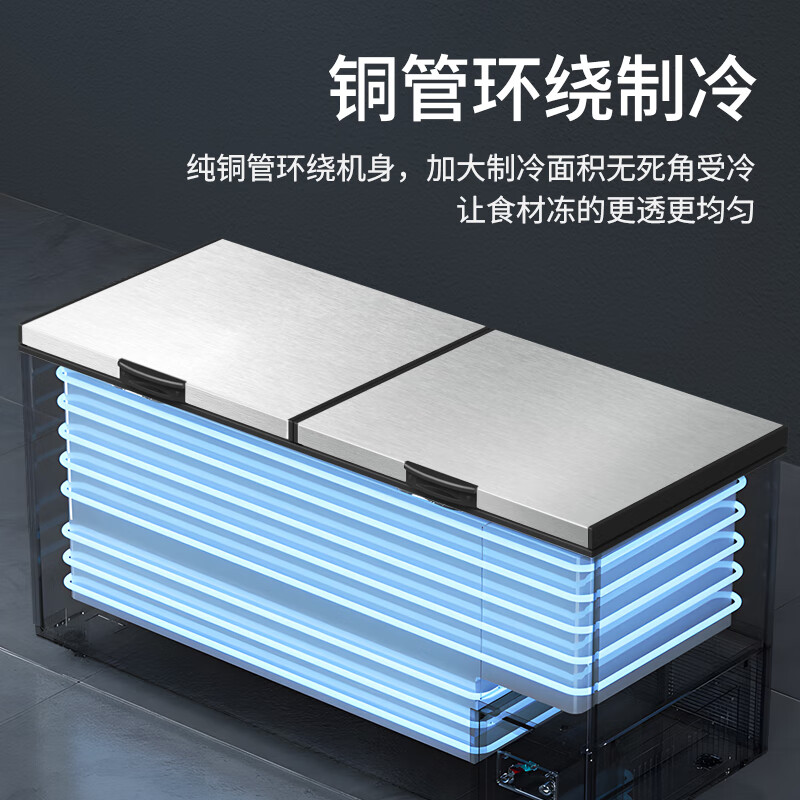 Nixue Freezer Commercial Household Freezer Horizontal Large Capacity Full Freezer Display Cabinet Refrigerated Refrigerator Large Freezer 2088 Single Temperature Dual Machine Copper Tube-Xingyao Gray Expanded Version Level 1 Energy Consumption