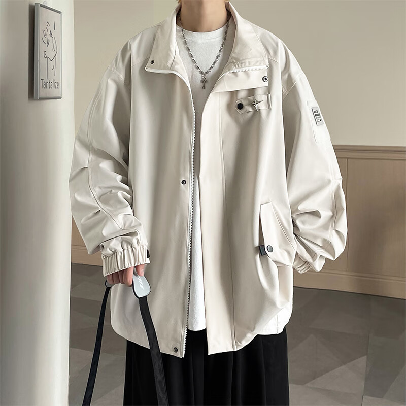 Foss Phil Men's Jacket Workwear Youth Hong Kong Style Handsome Simple Casual Jacket Thickened Warm Jacket Autumn and Winter Men DJS-Q2125 Apricot L 115 Jin-130 Jin