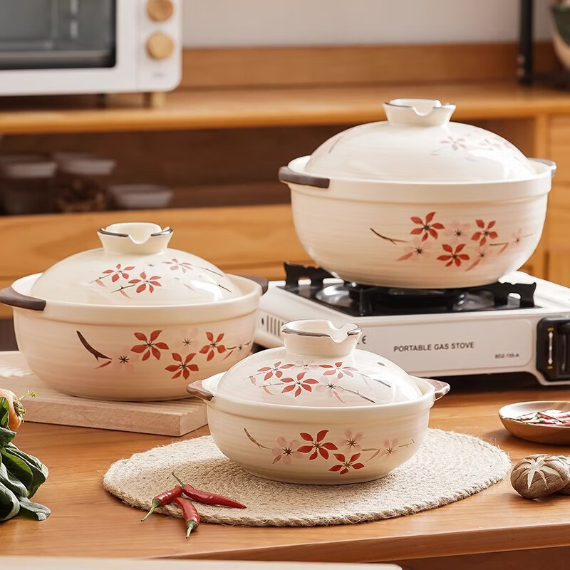 Songyu Japanese casserole stew pot household soup pot gas stove soup casserole high temperature resistant dry-fired ceramic claypot rice casserole pot for 1-2 people hand-painted maple leaf 1.5L