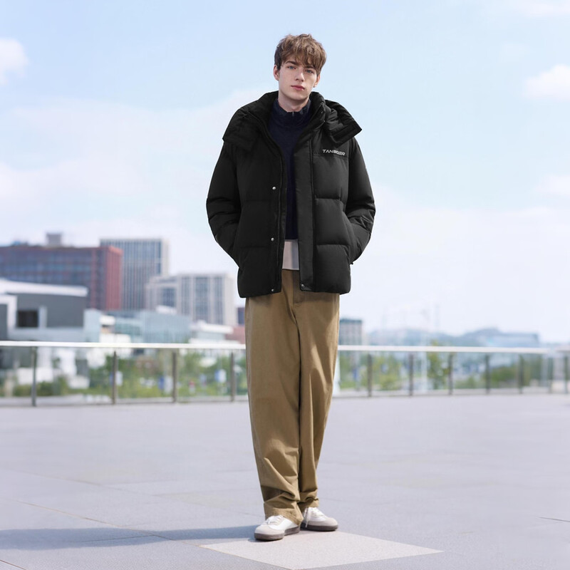 Tambor down jacket men's short fashion sports removable hood bread down jacket 550335D black 185