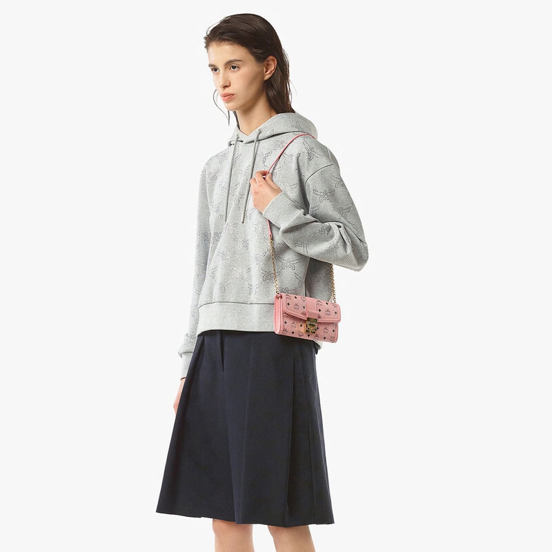 90% new MCM TRACY large leather chain wallet crossbody bag for women peach blossom pink gift