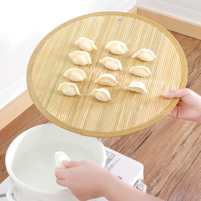 Antique Ahshou's new bamboo dumpling curtain for household use, double-sided, can be used as a round dumpling cover curtain to hold dumplings. Natural bamboo noodles 1 pack 40cm